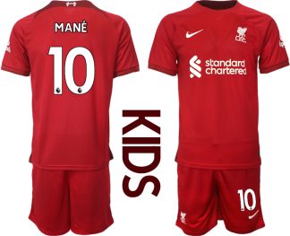 Otroški Nogometni dresi Liverpool Domači 2023 Kratek Rokav + Kratke hlače MANÉ 10