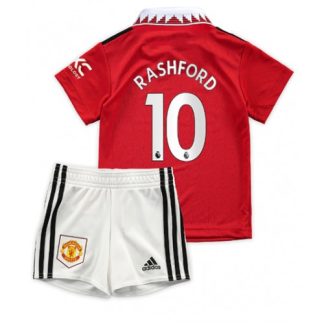 Otroški Nogometni dresi Manchester United Domači 2022-23 Kratek Rokav + Kratke hlače Marcus Rashford 10