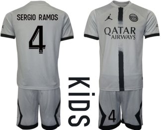 Otroški Nogometni dresi Paris Saint-Germain PSG Gostujoči 2023 Kratek Rokav + Kratke hlače SERGIO RAMOS 4