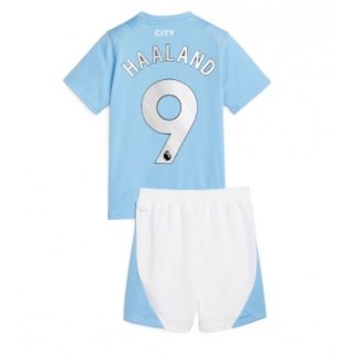 Otroški Nogometni dresi Manchester City Domači 2023-24 Kratek Rokav + Kratke hlače Erling HAALAND 9