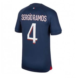 Poceni Moški Nogometni dresi Paris Saint-Germain PSG Domači 23-24 Kratek Rokav Sergio Ramos 4