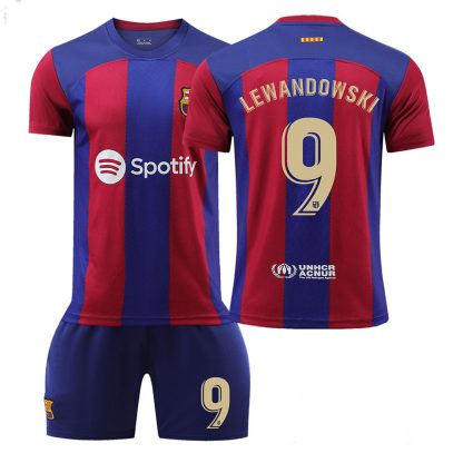 Otroški Nogometni dresi Barcelona Domači 23-24 Kratek Rokav + Kratke hlače LEWANDOWSKI 9