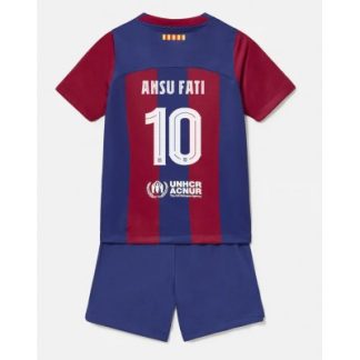 Poceni Otroški Nogometni dresi kompleti Barcelona Domači 2023-24 tisk Ansu Fati 10