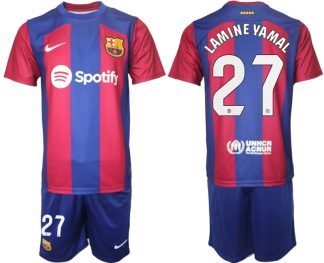 Moški Nogometni dresi komplet Barcelona Domači 2023-24 z imenom LAMINE YAMAL 27