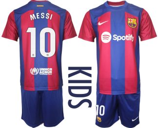 Otroški Nogometni dresi komplet Barcelona Domači 2023-24 z imenom MESSI 10