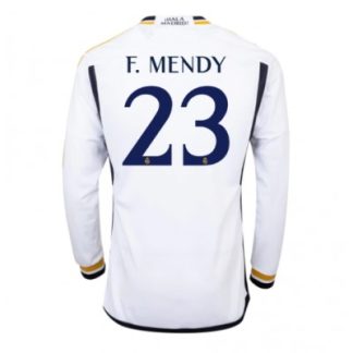 Poceni Moški Nogometni dresi Real Madrid Domači 2023-24 Dolgi Rokav Ferland Mendy 23