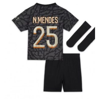 Poceni Otroški Nogometni dresi Paris Saint-Germain PSG kompleti Tretji 2023-24 Nuno Mendes 25