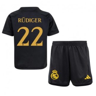 Poceni Otroški Nogometni dresi Real Madrid kompleti Tretji 2023-24 tisk Antonio Rudiger 22
