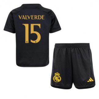 Poceni Otroški Nogometni dresi Real Madrid kompleti Tretji 2023-24 tisk Federico Valverde 15