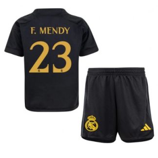 Poceni Otroški Nogometni dresi Real Madrid kompleti Tretji 2023-24 tisk Ferland Mendy 23