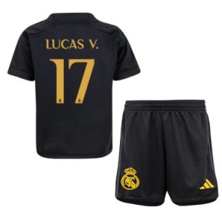 Poceni Otroški Nogometni dresi Real Madrid kompleti Tretji 2023-24 tisk Lucas Vazquez 17