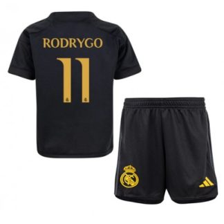 Poceni Otroški Nogometni dresi Real Madrid kompleti Tretji 2023-24 tisk Rodrygo Goes 11
