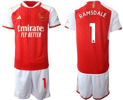 Moški Nogometni dresi kompleti Arsenal Domači 2023-24 rdeča bela Aaron Ramsdale 1
