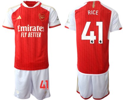 Moški Nogometni dresi kompleti Arsenal Domači 2023-24 rdeča bela Declan Rice 41