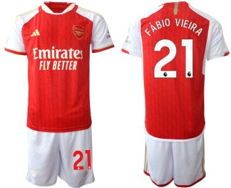 Moški Nogometni dresi kompleti Arsenal Domači 2023-24 rdeča bela Fabio Vieira 21