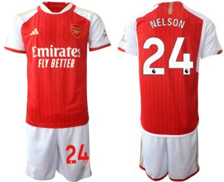 Moški Nogometni dresi kompleti Arsenal Domači 2023-24 rdeča bela Reiss Nelson 24