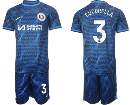 Novo Moški Nogometni dresi kompleti Chelsea Gostujoči 2023-2024 tisk Marc Cucurella 3