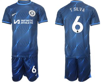 Novo Moški Nogometni dresi kompleti Chelsea Gostujoči 2023-2024 tisk Thiago Silva 6
