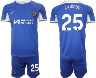 Poceni Moški Nogometni dresi kompleti Chelsea Domači 2023-2024 tisk Moises Caicedo 25