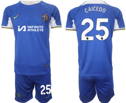 Poceni Moški Nogometni dresi kompleti Chelsea Domači 2023-2024 tisk Moises Caicedo 25