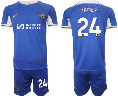 Poceni Moški Nogometni dresi kompleti Chelsea Domači 2023-2024 tisk Reece James 24