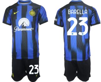 Poceni Moški Nogometni dresi kompleti Inter Milan Domači 2023 2024 Nicolo Barella 23