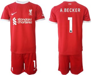 Poceni Moški Nogometni dresi kompleti Liverpool Domači 2023 2024 tisk Alisson Becker 1