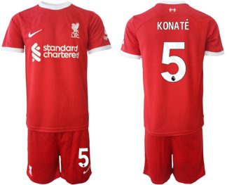 Poceni Moški Nogometni dresi kompleti Liverpool Domači 2023 2024 tisk Ibrahima Konate 5