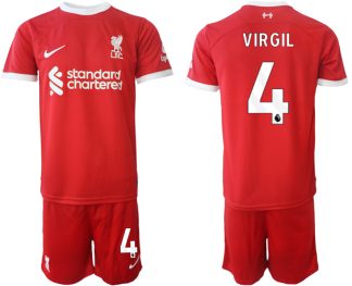 Poceni Moški Nogometni dresi kompleti Liverpool Domači 2023 2024 tisk Virgil van Dijk 4