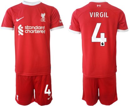 Poceni Moški Nogometni dresi kompleti Liverpool Domači 2023 2024 tisk Virgil van Dijk 4