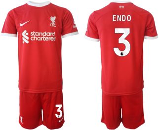 Poceni Moški Nogometni dresi kompleti Liverpool Domači 2023 2024 tisk Wataru Endo 3