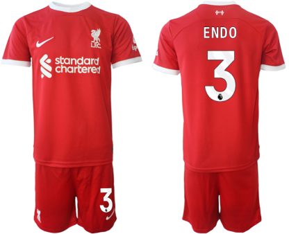Poceni Moški Nogometni dresi kompleti Liverpool Domači 2023 2024 tisk Wataru Endo 3
