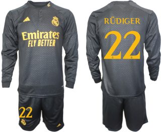 Antonio Rudiger #22 Moški Nogometni dresi Real Madrid Tretji Dolgi Rokav + Kratke hlače 2023 2024