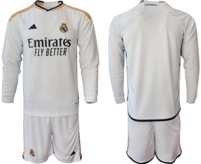 Moški Nogometni dresi Real Madrid Domači Dolgi Rokav + Kratke hlače 2023 2024