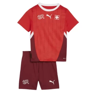 Otroški Nogometni dresi Švica Domači Euro 2024 rdeča Kratek Rokav + Kratke hlače