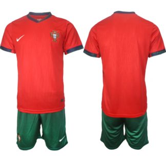 Moški Nogometni dresi Portugalska Reprezentance Domači Euro 2024 rdeča Kratek Rokav + zelena Kratke hlače