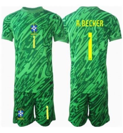 Otroški Nogometni dresi Brazilija Vratar Domači Copa America 2024 zelena Alisson Becker 1