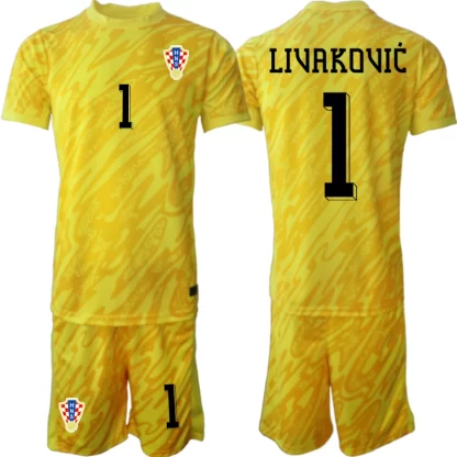 Otroške Dresi reprezentance Hrvaška Vratar 2024-25 rumena Dominik Livakovic