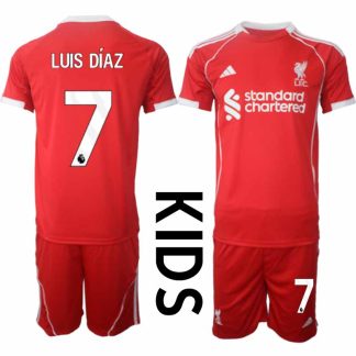 Otroški Nogometni dres Liverpool Domači 2025-26 rdeča Luis Díaz