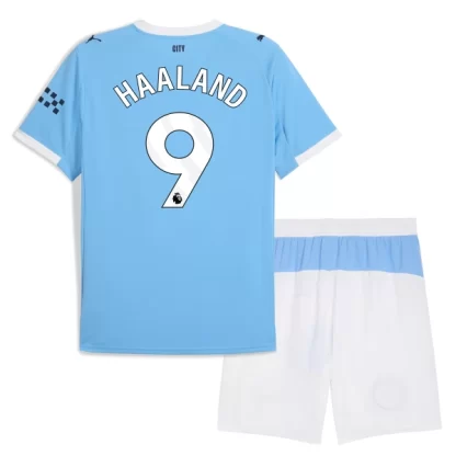 Otroški Nogometni dresi Kompleti Manchester City Domači 2025-26 Erling Haaland 9