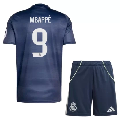 Otroški Nogometni dresi kompleti Real Madrid Gostujoči 2025-26 Kylian Mbappé 9
