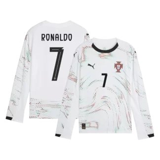 Moški Nogometni dresi Portugalska Gostujoči 2025-26 bela Cristiano Ronaldo 7