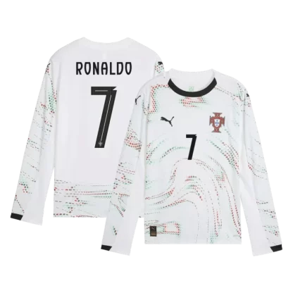 Moški Nogometni dresi Portugalska Gostujoči 2025-26 bela Cristiano Ronaldo 7