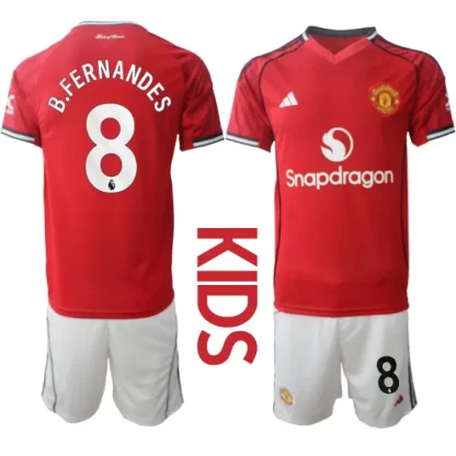 Poceni Otroški Nogometni dresi Manchester United Domači 2025-26 Bruno Fernandes 8