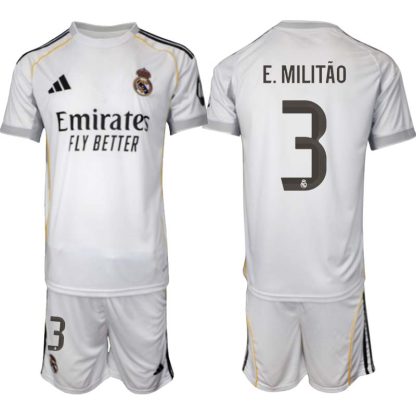 Bela Nogometni dresi kompleti Real Madrid Domači 2025-26 Éder Militão 3