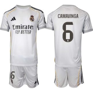 Bela Nogometni dresi kompleti Real Madrid Domači 2025-26 Eduardo Camavinga 6