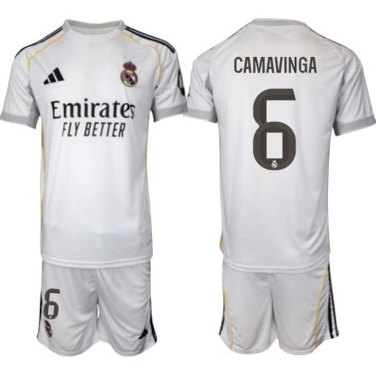 Bela Nogometni dresi kompleti Real Madrid Domači 2025-26 Eduardo Camavinga 6