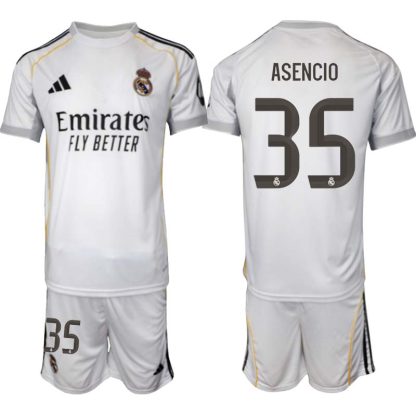 Bela Nogometni dresi Kompleti Real Madrid Domači 2025-26 Raúl Asencio 35