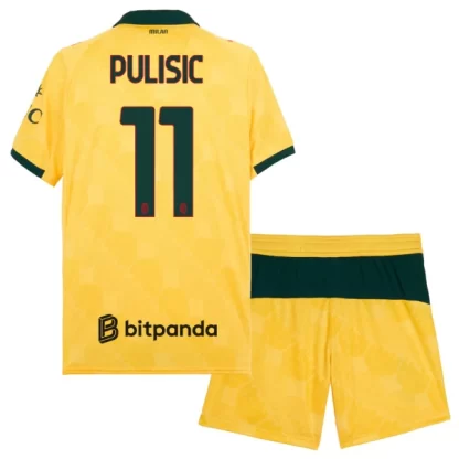 Otroški Nogometni Dresi komplet AC Milan Christian Pulisic #11 Tretji 2025-26 rumena