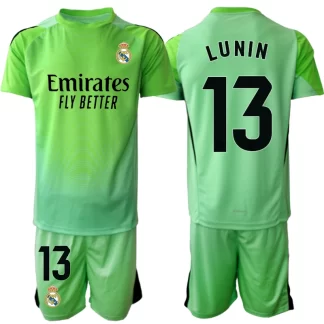 Otroški nogometni dresi kompleti Real Madrid Andriy Lunin #13 Vratar 2025-26